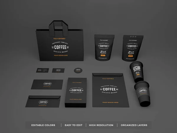 Realistiska Kaffe Förpackningar Set Mockup Scen — Stockfoto