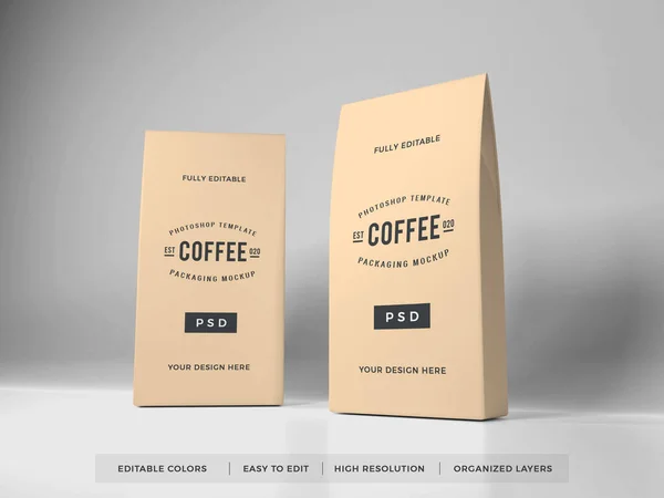 Realistiska Kaffe Förpackningar Mockup Scen — Stockfoto