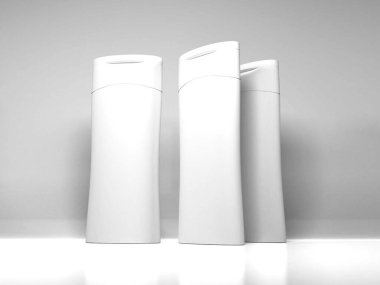 Gerçekçi Losyon Kremi ve Şampuan Şişe 3D Görüntü İzole Arkaplan Sahnesi