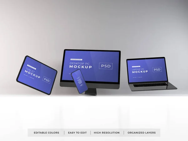 Realistinen Mockup Multiple Responsive Devices Kuvitus Eristetty Tausta — kuvapankkivalokuva