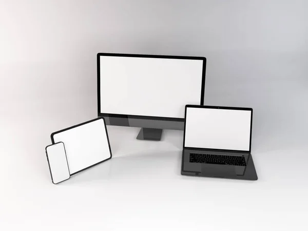 Realistic Mockup Multiple Responsive Devices Illustration Sur Fond Isolé — Photo