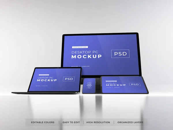 Realistic Mockup of Multiple Responsive Devices 3D Illustration on Isolated Background