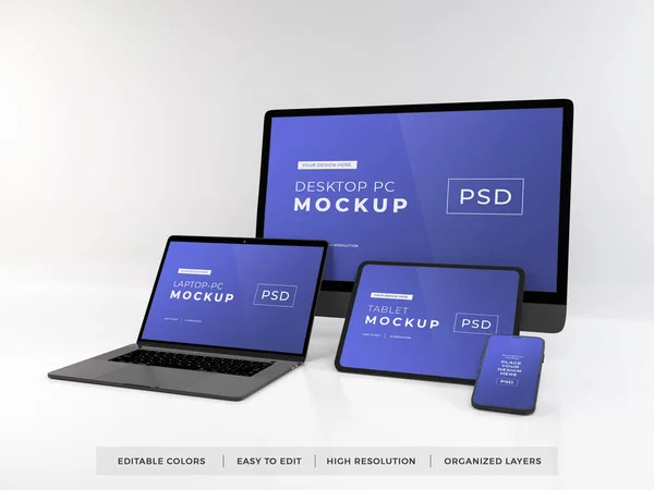 Realistic Mockup of Multiple Responsive Devices 3D Illustration on Isolated Background