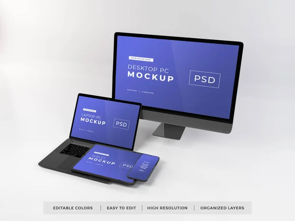 Realistic Mockup of Multiple Responsive Devices 3D Illustration on Isolated Background