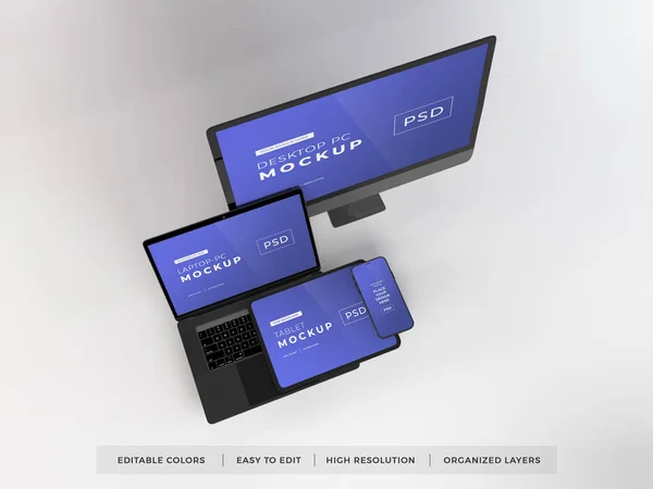 Ρεαλιστικό Mockup Των Πολλαπλών Responsive Devices Εικονογράφηση Απομονωμένο Φόντο — Φωτογραφία Αρχείου