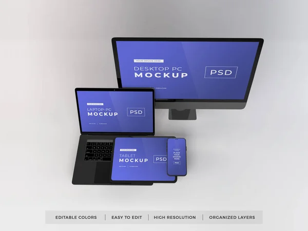 Realistic Mockup of Multiple Responsive Devices 3D Illustration on Isolated Background