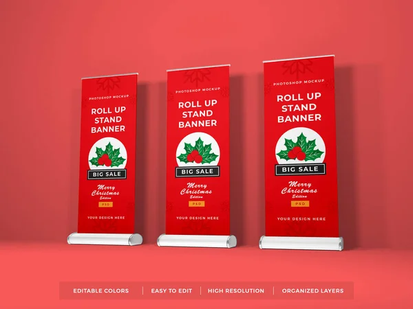 Roll Banner Illustration Mockup Scene Изолированном Фоне — стоковое фото