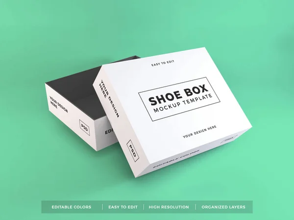 Κουτί Παπουτσιών Συσκευασία Εικονογράφηση Mockup Σκηνή Λευκό Φόντο — Φωτογραφία Αρχείου