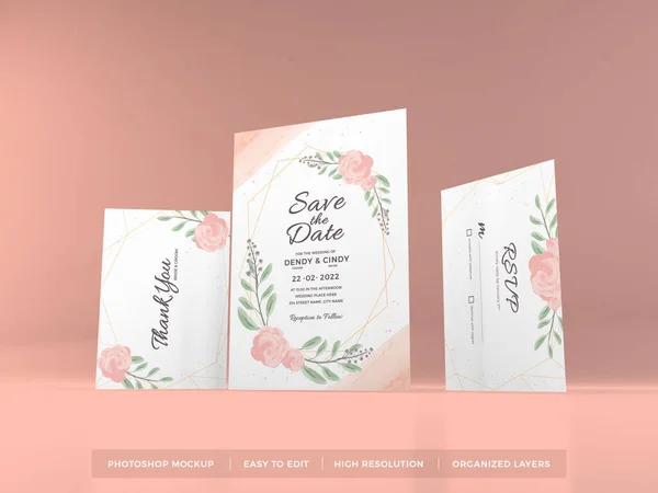 Convite Casamento Realista Ilustração Mockup Cena Fundo Isolado — Fotografia de Stock