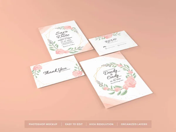 Realistico Invito Matrimonio Illustrazione Mockup Scena Sfondo Isolato — Foto Stock