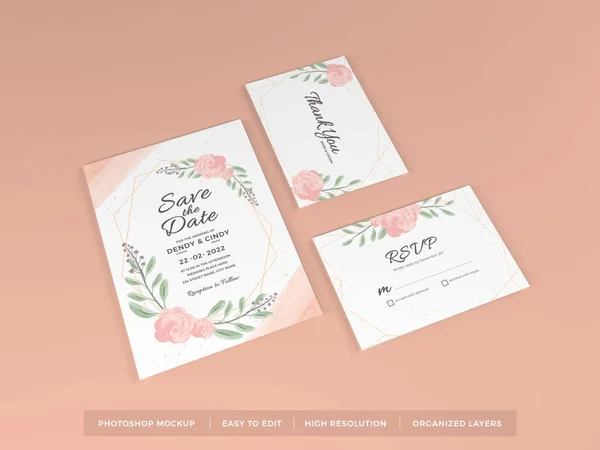 Realistic Wedding Invitation Illustration Mockup Scene Isolated Background — Stock Photo, Image