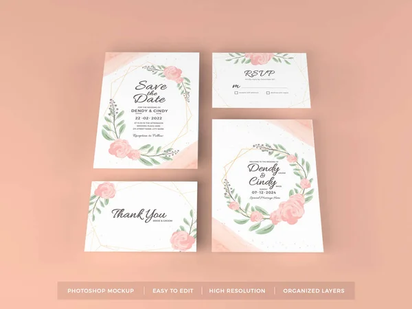 Realistico Invito Matrimonio Illustrazione Mockup Scena Sfondo Isolato — Foto Stock