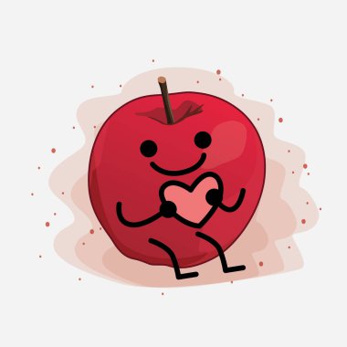 İzole Arkaplan Üzerine Şirin Elma Vektör Karakteri Çizimi