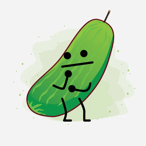 Uma Ilustração Cute Cucumber Fruit Character Vector — Vetor de Stock