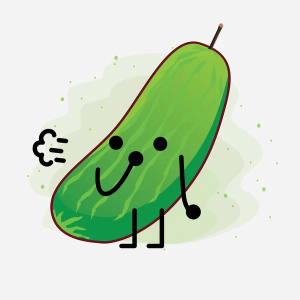 Uma Ilustração Cute Cucumber Fruit Character Vector — Vetor de Stock