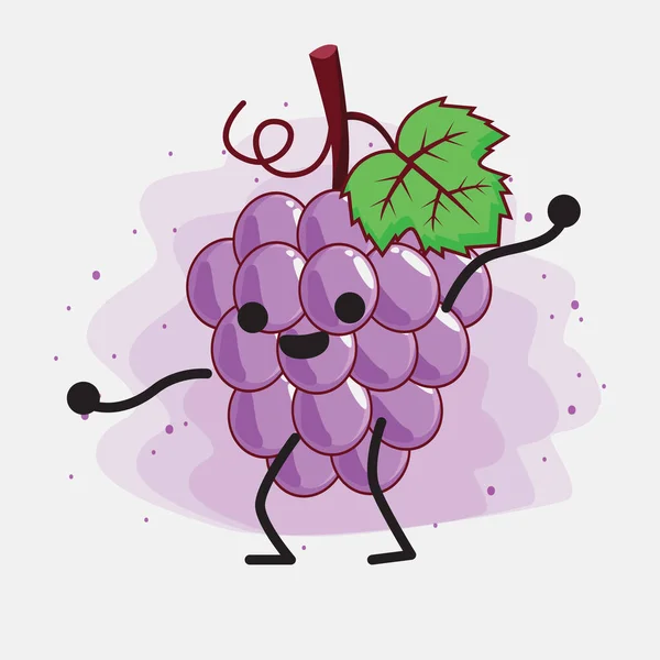 Illustration Cute Purple Grape Fruit Mascot Character — Stock Vector