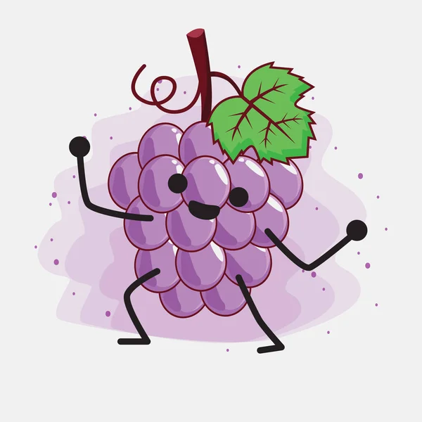 Illustration Cute Purple Grape Fruit Mascot Character — Stock Vector