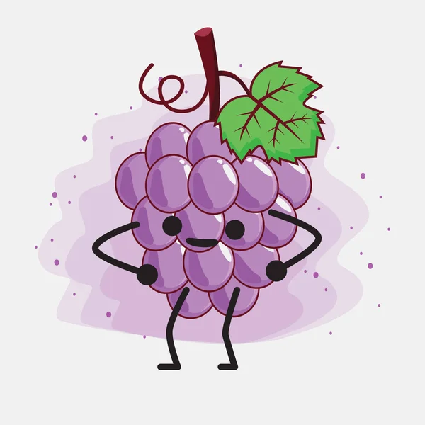 Esempio Carino Viola Uva Frutta Mascotte Carattere — Vettoriale Stock