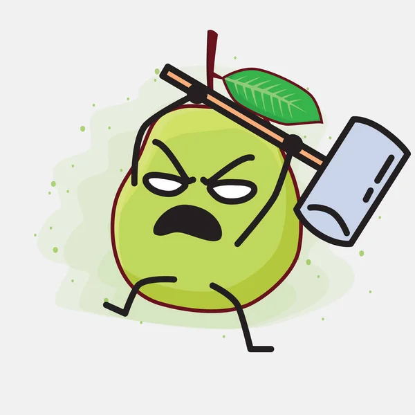 Una Ilustración Del Lindo Personaje Mascota Fruta Guayaba Verde — Vector de stock