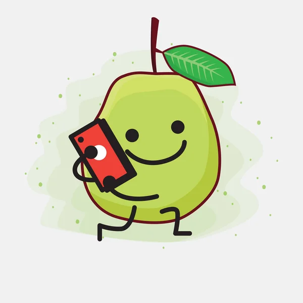 Eine Illustration Von Cute Green Guava Fruit Mascot Charakter — Stockvektor