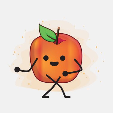 Tatlı yüzlü, basit elli ve bacak çizgisi çizgili Honeycrisp Apple Karakteri 'nin Vektör İllüstrasyonu. Düz çizgi film karalama tarzı.