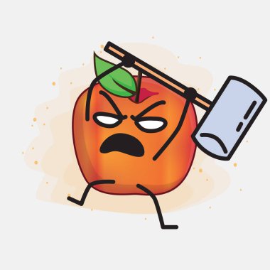 Tatlı yüzlü, basit elli ve bacak çizgisi çizgili Honeycrisp Apple Karakteri 'nin Vektör İllüstrasyonu. Düz çizgi film karalama tarzı.