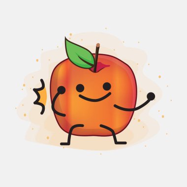 Tatlı yüzlü, basit elli ve bacak çizgisi çizgili Honeycrisp Apple Karakteri 'nin Vektör İllüstrasyonu. Düz çizgi film karalama tarzı.