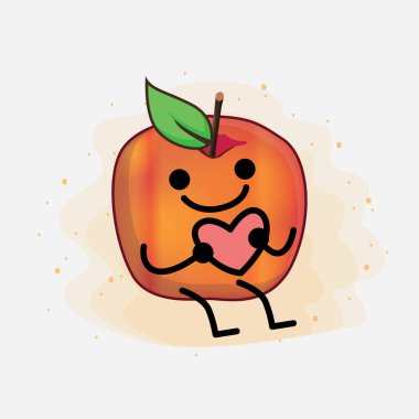 Tatlı yüzlü, basit elli ve bacak çizgisi çizgili Honeycrisp Apple Karakteri 'nin Vektör İllüstrasyonu. Düz çizgi film karalama tarzı.