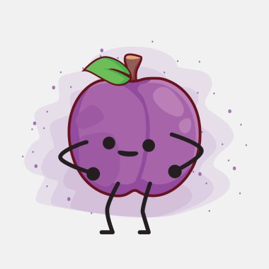 İzole Arkaplanda Erik Meyvesi Karakteri 'nin şirin yüzü, basit el ve bacak çizgisi sanatı. Düz çizgi film karalama tarzı.