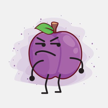 İzole Arkaplanda Erik Meyvesi Karakteri 'nin şirin yüzü, basit el ve bacak çizgisi sanatı. Düz çizgi film karalama tarzı.