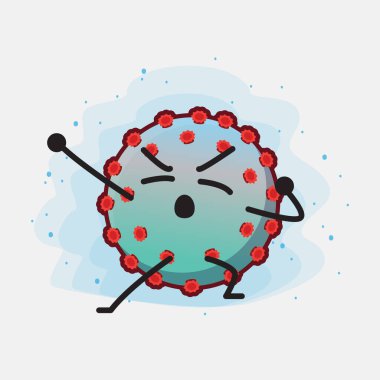 Corona Virüs Karakteri 'nin güzel yüzü, basit elleri ve bacak çizgisi çizimi izole edilmiş arka planda. Düz çizgi film karalama tarzı.