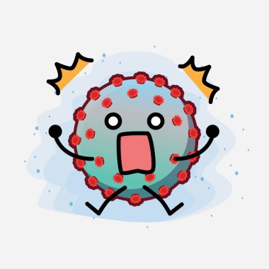 Corona Virüs Karakteri 'nin güzel yüzü, basit elleri ve bacak çizgisi çizimi izole edilmiş arka planda. Düz çizgi film karalama tarzı.