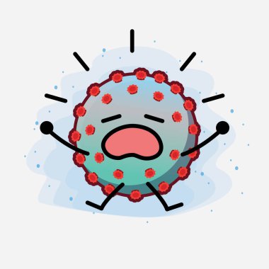 Corona Virüs Karakteri 'nin güzel yüzü, basit elleri ve bacak çizgisi çizimi izole edilmiş arka planda. Düz çizgi film karalama tarzı.