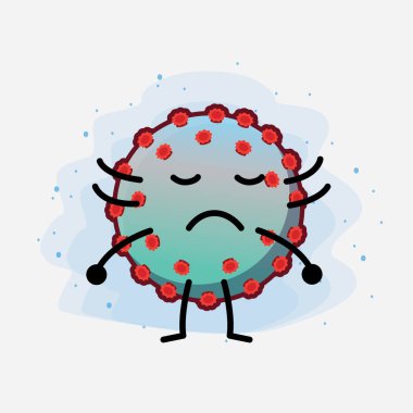 Corona Virüs Karakteri 'nin güzel yüzü, basit elleri ve bacak çizgisi çizimi izole edilmiş arka planda. Düz çizgi film karalama tarzı.