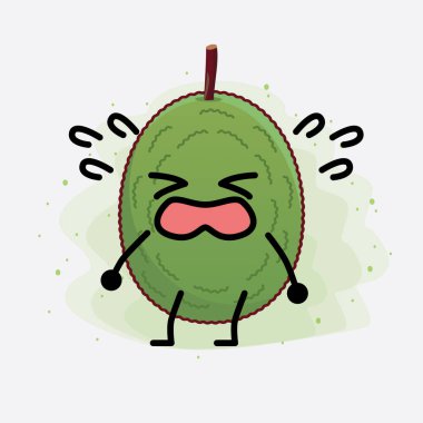 Jackfruit Karakteri 'nin güzel yüzlü, basit elli ve bacak çizgili tasviri izole bir arka planda. Düz çizgi film karalama tarzı.