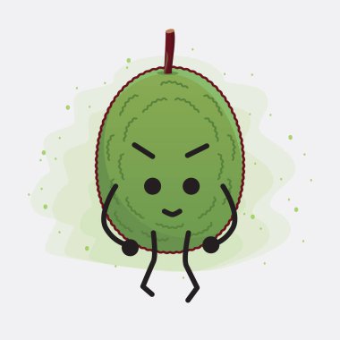 Jackfruit Karakteri 'nin güzel yüzlü, basit elli ve bacak çizgili tasviri izole bir arka planda. Düz çizgi film karalama tarzı.