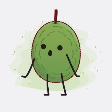 Jackfruit Karakteri 'nin güzel yüzlü, basit elli ve bacak çizgili tasviri izole bir arka planda. Düz çizgi film karalama tarzı.