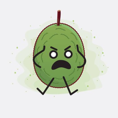 Jackfruit Karakteri 'nin güzel yüzlü, basit elli ve bacak çizgili tasviri izole bir arka planda. Düz çizgi film karalama tarzı.