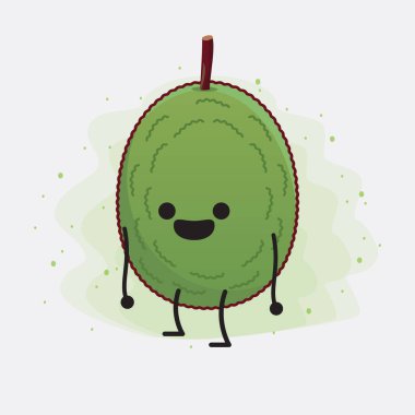 Jackfruit Karakteri 'nin güzel yüzlü, basit elli ve bacak çizgili tasviri izole bir arka planda. Düz çizgi film karalama tarzı.