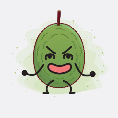Jackfruit Karakteri 'nin güzel yüzlü, basit elli ve bacak çizgili tasviri izole bir arka planda. Düz çizgi film karalama tarzı.