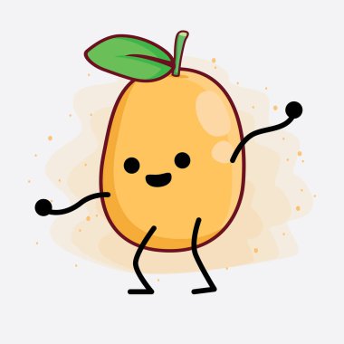 İzole Arkaplanda Kumquat Meyve Karakterinin Vektör İllüstrasyonu, şirin yüzü, basit elleri ve bacak çizgisi sanatı. Düz çizgi film karalama tarzı.