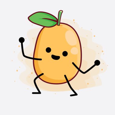 İzole Arkaplanda Kumquat Meyve Karakterinin Vektör İllüstrasyonu, şirin yüzü, basit elleri ve bacak çizgisi sanatı. Düz çizgi film karalama tarzı.