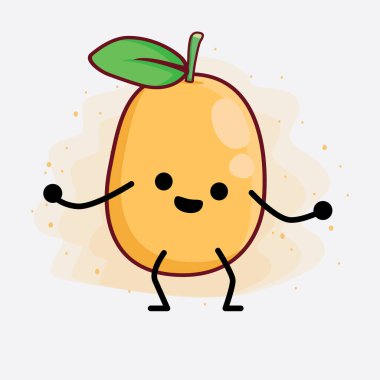 İzole Arkaplanda Kumquat Meyve Karakterinin Vektör İllüstrasyonu, şirin yüzü, basit elleri ve bacak çizgisi sanatı. Düz çizgi film karalama tarzı.