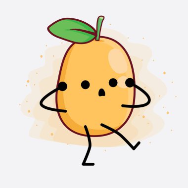 İzole Arkaplanda Kumquat Meyve Karakterinin Vektör İllüstrasyonu, şirin yüzü, basit elleri ve bacak çizgisi sanatı. Düz çizgi film karalama tarzı.