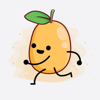 İzole Arkaplanda Kumquat Meyve Karakterinin Vektör İllüstrasyonu, şirin yüzü, basit elleri ve bacak çizgisi sanatı. Düz çizgi film karalama tarzı.