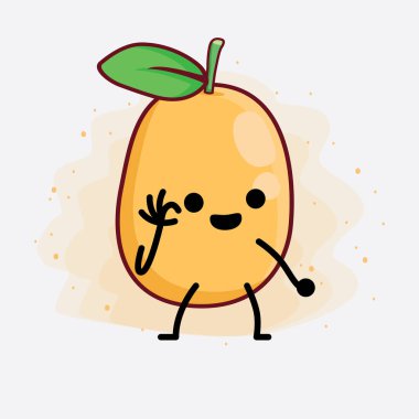 İzole Arkaplanda Kumquat Meyve Karakterinin Vektör İllüstrasyonu, şirin yüzü, basit elleri ve bacak çizgisi sanatı. Düz çizgi film karalama tarzı.