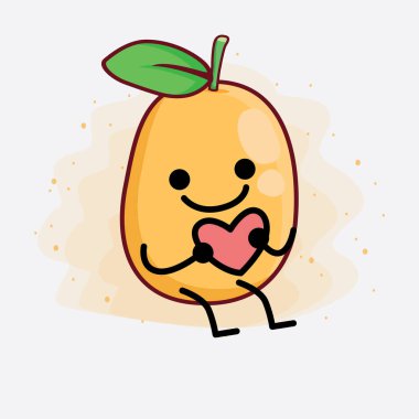 İzole Arkaplanda Kumquat Meyve Karakterinin Vektör İllüstrasyonu, şirin yüzü, basit elleri ve bacak çizgisi sanatı. Düz çizgi film karalama tarzı.