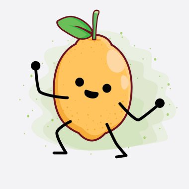 Limon Meyvesi Karakterinin Güzel Yüzlü Vektör İllüstrasyonu, İzole Arkaplanda Basit El ve Bacak Çizgisi Sanatı. Düz çizgi film karalama tarzı.