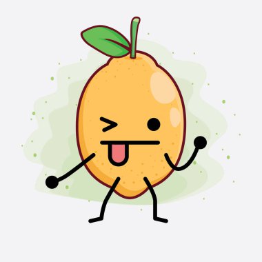 Limon Meyvesi Karakterinin Güzel Yüzlü Vektör İllüstrasyonu, İzole Arkaplanda Basit El ve Bacak Çizgisi Sanatı. Düz çizgi film karalama tarzı.