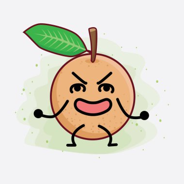 Longan Meyve Karakterinin Güzel Yüzü, Basit El ve Bacak Çizgisi Sanatı İzole Arkaplanda. Düz çizgi film karalama tarzı.